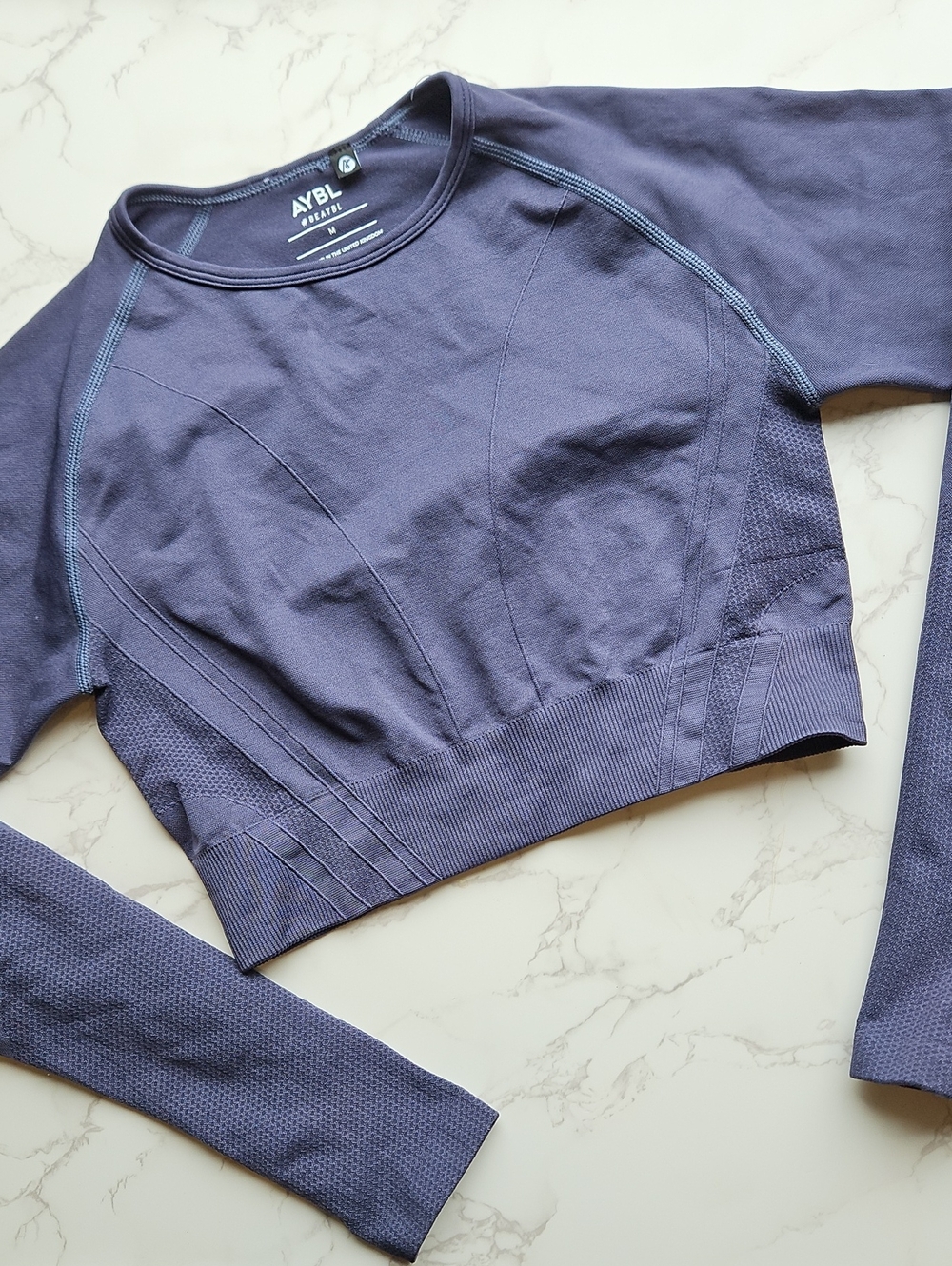 AYBL Navy Cropped Long Sleeve Workout Top M